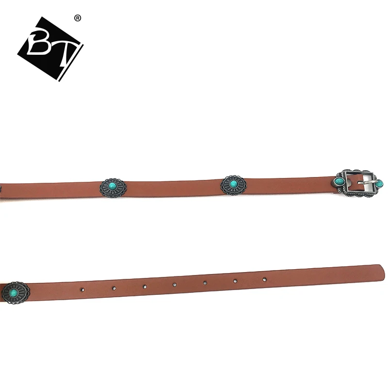 
BT Wholesale Manufacture Ladies Fashion Decorative Metal Skinny Women PU Leather Thin Belt 