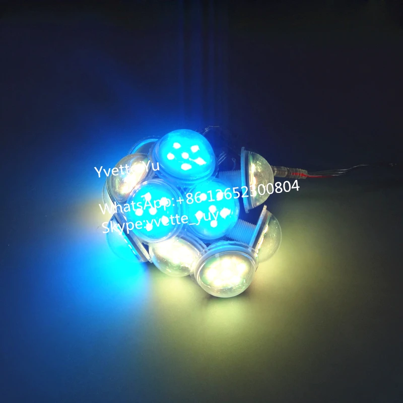 45mm 9leds Cabochon funfair rgb pixel led lights with pigtails for amusement rides transparent cover
