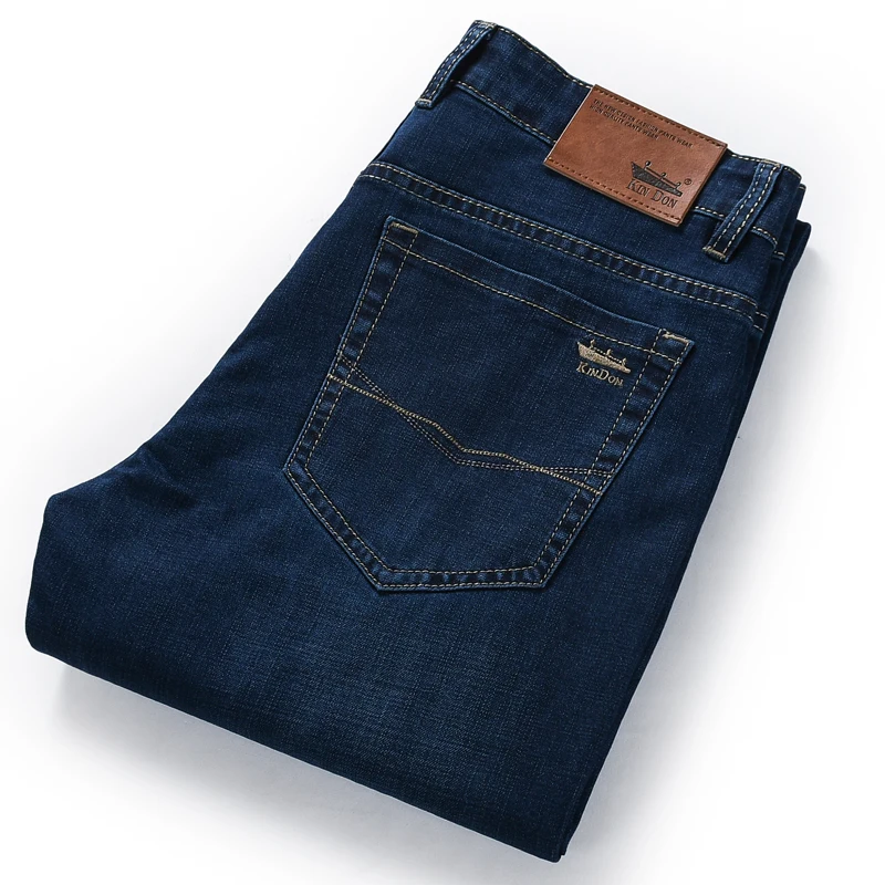 Джинсы мужские стрейчевые, удобные брюки из ткани, деловая повседневная одежда для полных мужчин, простая британская рабочая одежда из денима, большие размеры