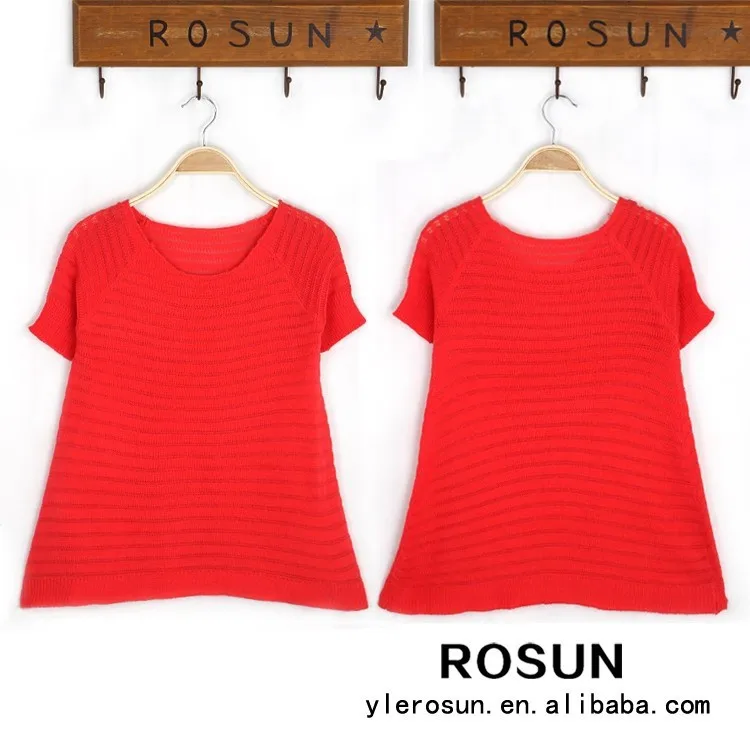 женщин classic трикотаёные красный короткий рукав верхней одежды с полосатыми мода весна свитер 2015