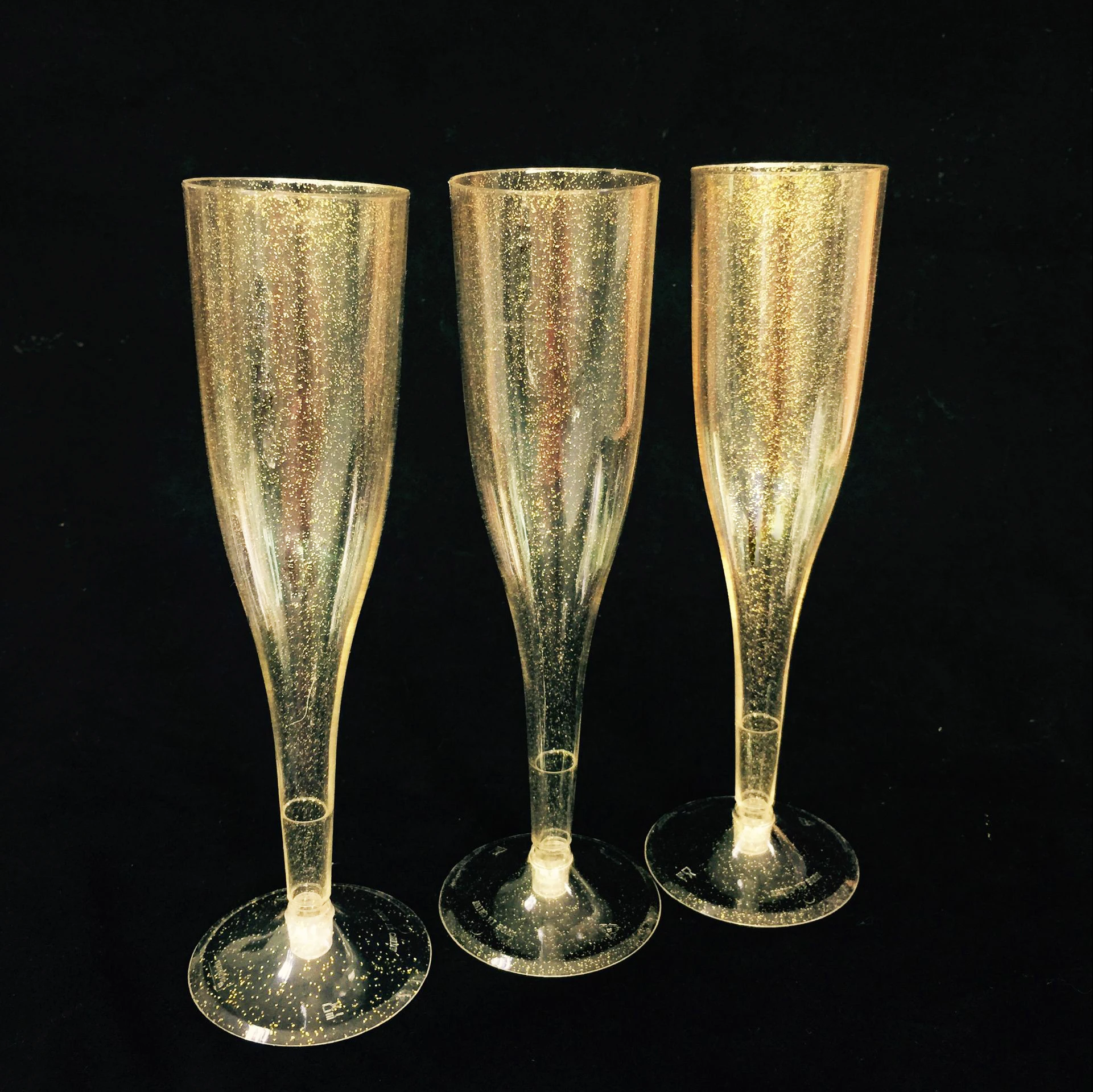 Unbreakable disposable plastic gold glitter champagne glass