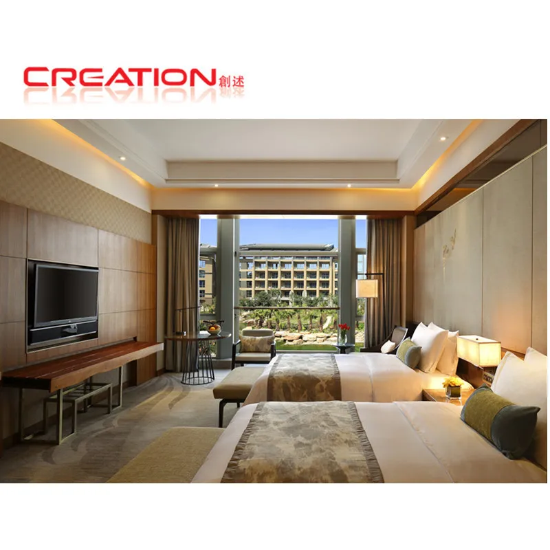 2022 Brand New Hotel Boutique Hotel Bedroom Furniture Queen Size Upholstery MDF Wood  Bed Set For Hotel