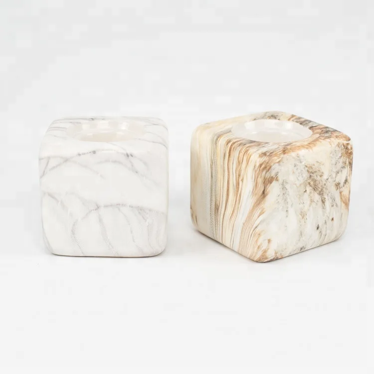 
Optional pattern printing christmas decor square marble porcelain tealight candle holder 