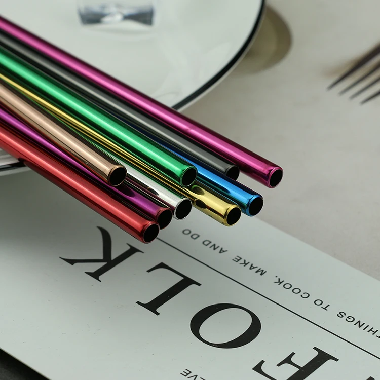 metal eco drinking straws custom laser logo color straw 304 stainless steel hot sale straw with bag pouch