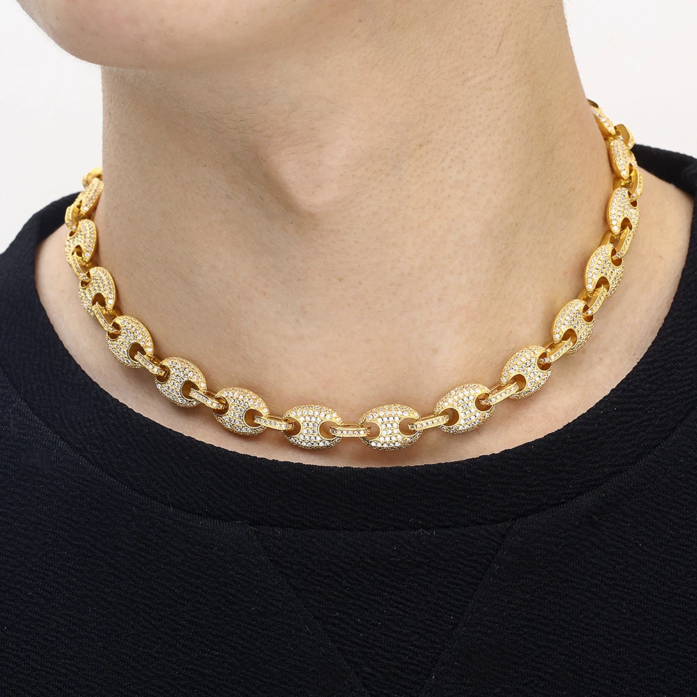 Luxury Hip Hop Men Women H Necklace Micro Paved CZ Iced Out Diamond Bling Coffee Bean Link Chain