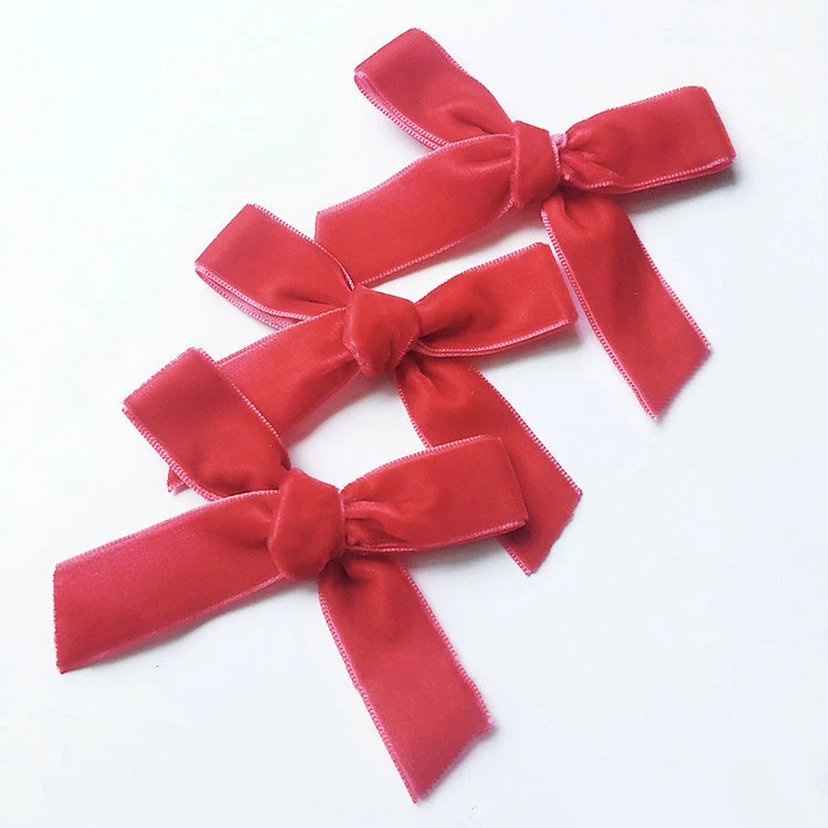 Wholesale pre made red velvet ribbon bow for garment accessories