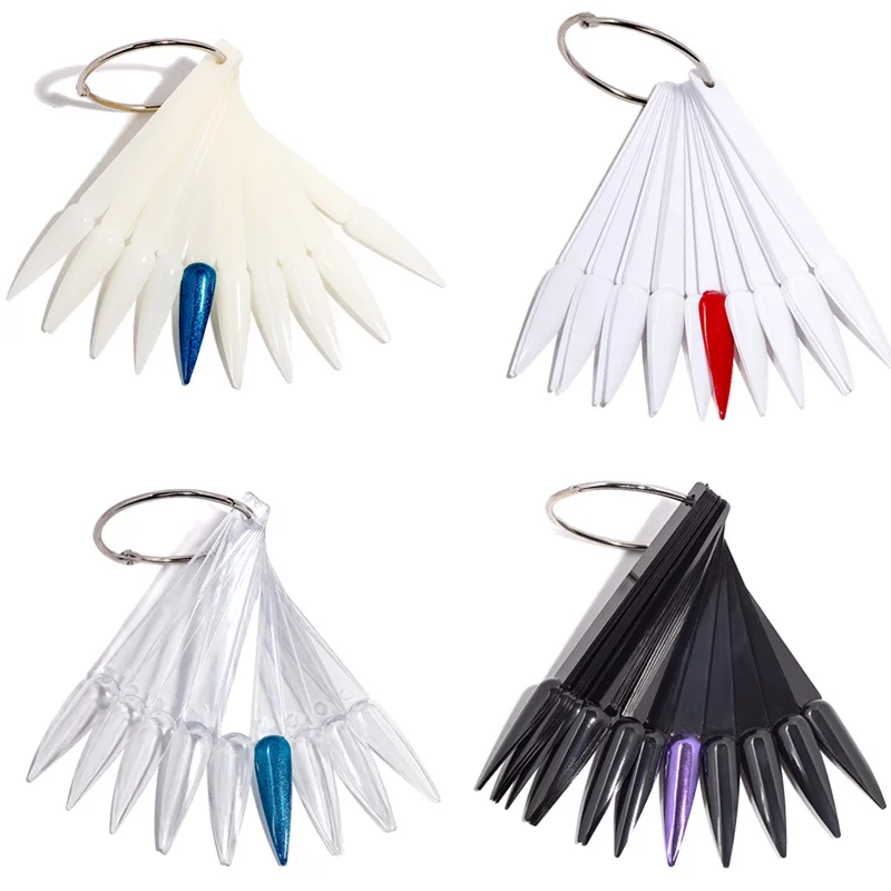 50pcs Stiletto Sharp Nail Art Tips Display  UV Gel Nail Polish Color  Chart Stand with Ring