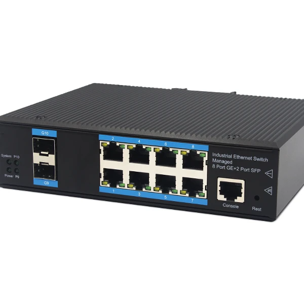 10/100/1000Base-T managed industrial 8 port POE Network Industrial Switch with 2SFP