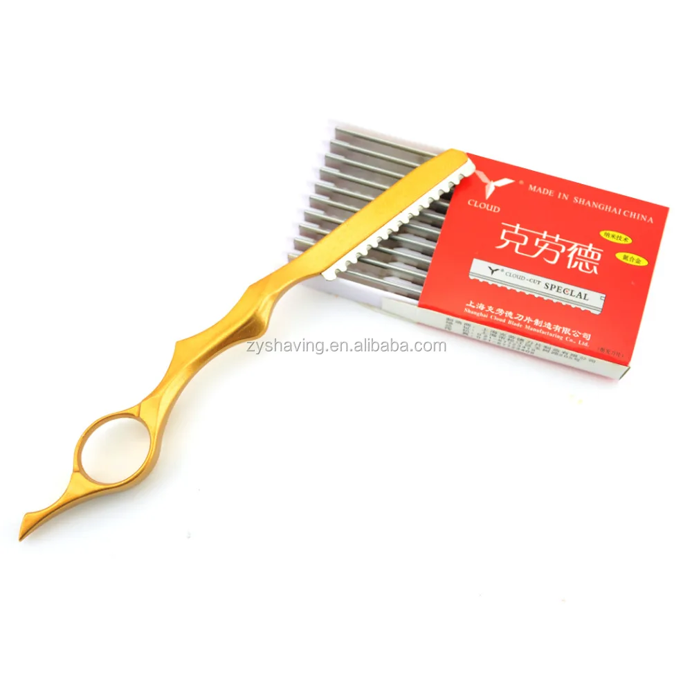 Golden Alloy Hair Cutting Razor Thinning Shaving Knife + 10 Blades Barber Tool