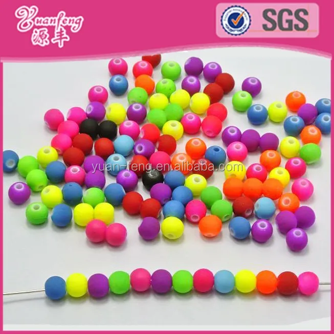 Best price mix color loose acrylic neon round ball matte beads wholesale