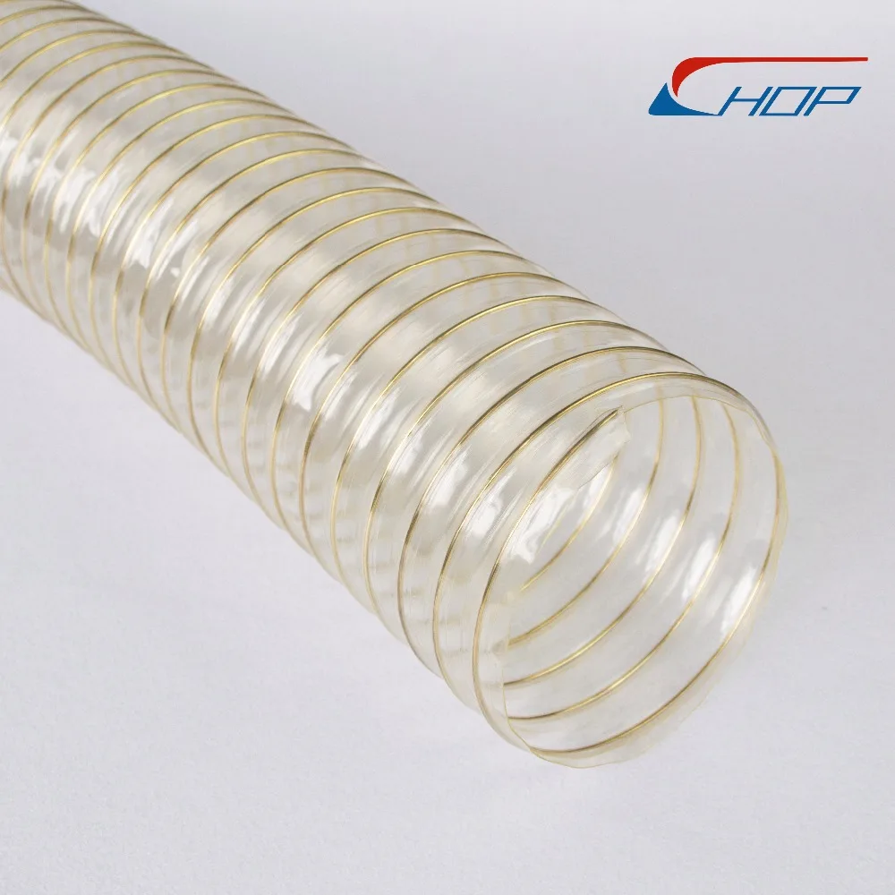Wood Pellet Delivery Hose Transparent PU Flexible Spiral Woodworking Suction Hose PU / PVC,PU Ventilation System