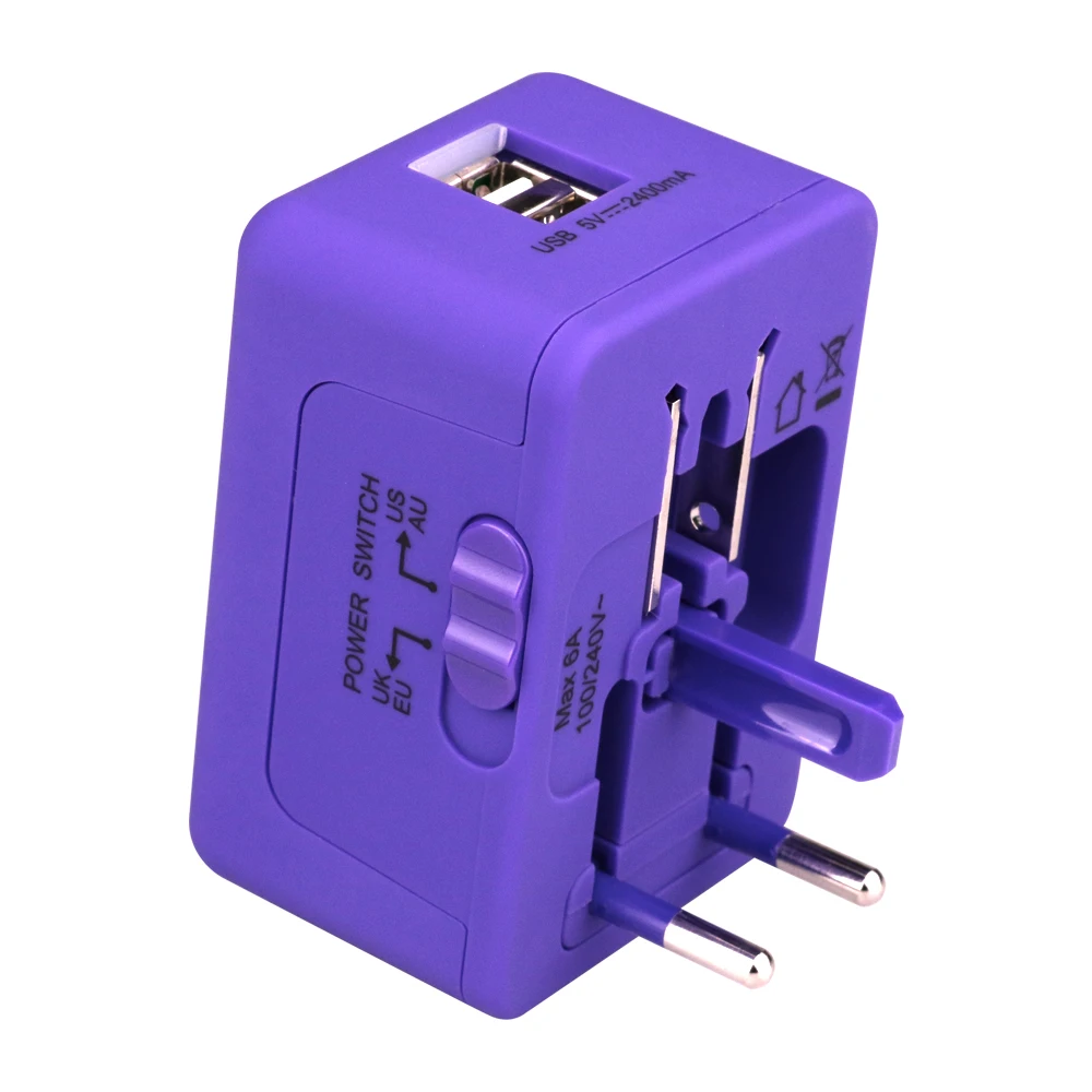 
2018 dual usb universal travel adapter with USA / Australia / Europe / UK worldwide plugs universal travel adapter 