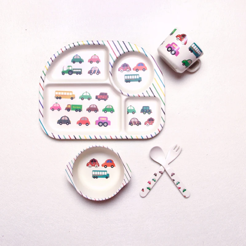 Wholesale 5 piece eco -friendly bamboo fiber kids dinnerware baby bamboo fiber dinnerware children dinnerware sets