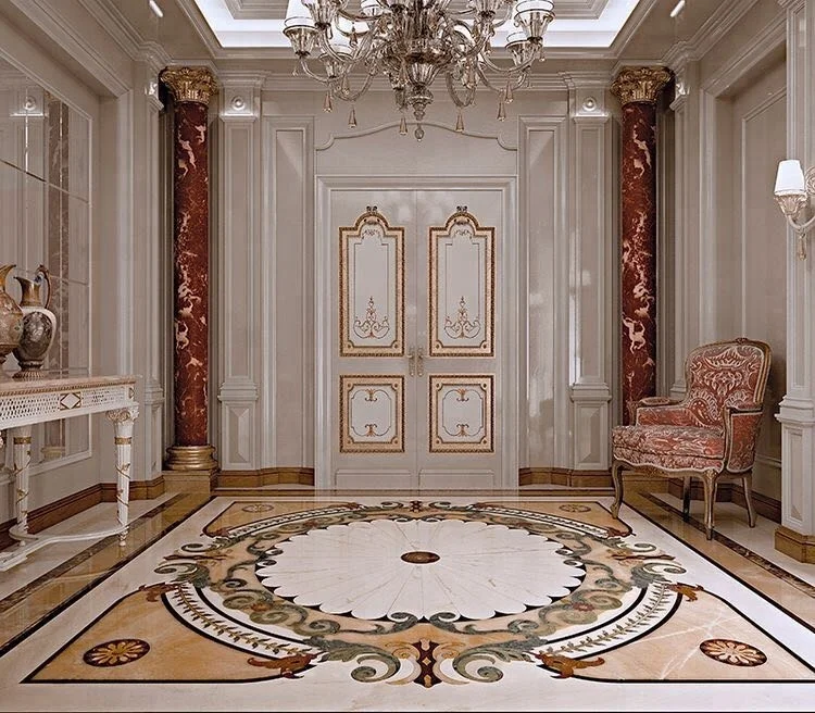 Customize lobby decorative floor design pattern waterjet marble medallion