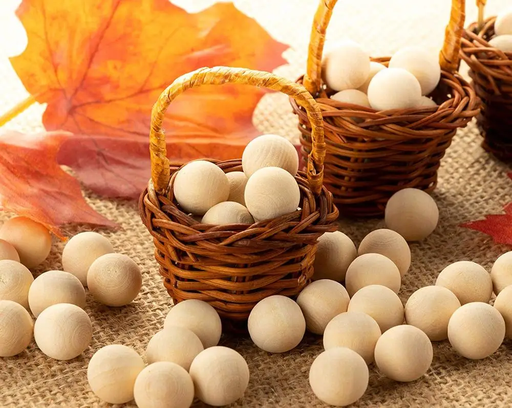 Wood Ball Unfinished Wooden Beads Mini Round Craft Balls for DIY Projects Kids Arts and Craft Supplies