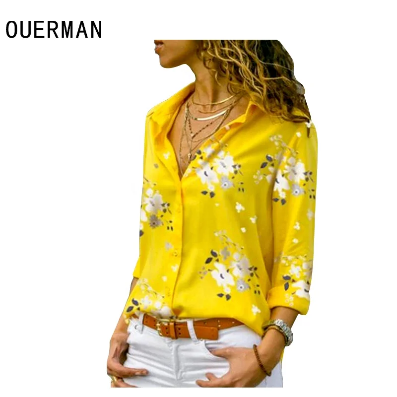 Best Selling Unique Design Chiffon Shirt New Fashion Women Elegance Floral Slim Shirt Collar Long Sleeve Button Office Shirt Cas