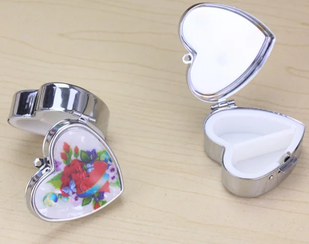 logo printed heart shape travel metal pill case  with mirror for promotion