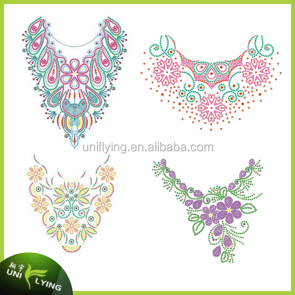 neckline diamond rhinestone hotfix design applique for garment