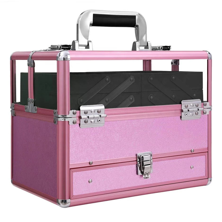 Deluxe Makeup Case Beauty Cosmetic Vanity Organizer for Professional Artist Use Train Case with Transparent Acrylic Lid