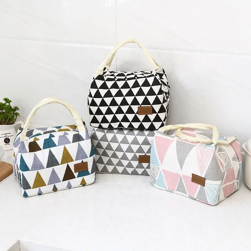 Simple Striped Cloth Art Aluminum Foil Delivery Bento Insulated Portable Lunch With Zipper Lunch Box Bag