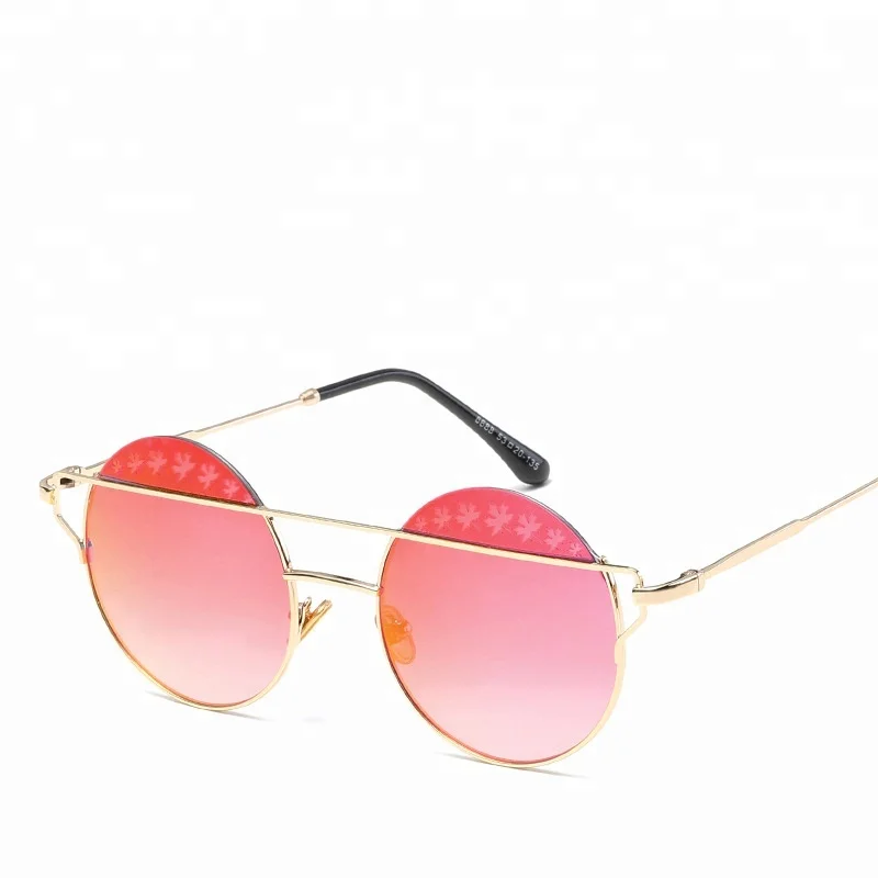 Sinle Lucky Clover Sunglasses circle shape sun glasses metal arm glasses circle sunglasses