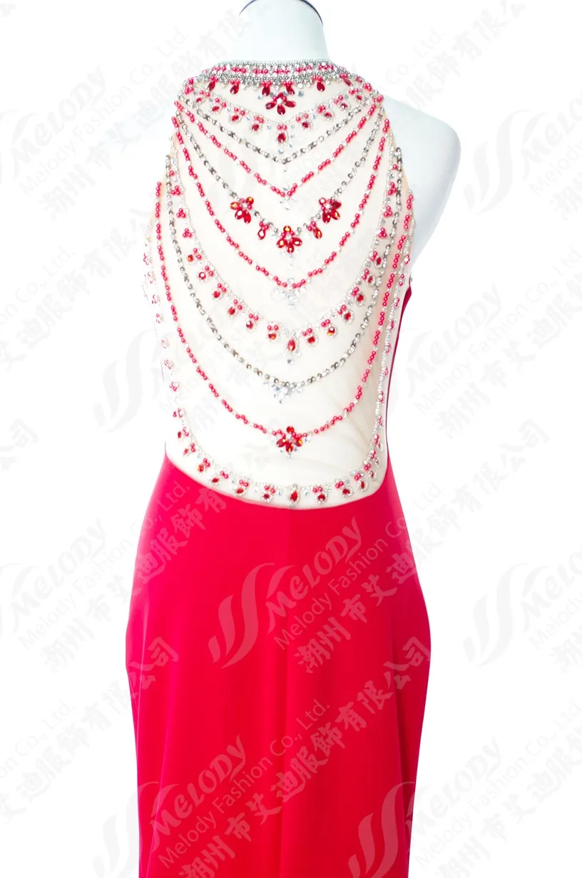 Halter formal ceremony party robe fish tail long red wine evening dresses