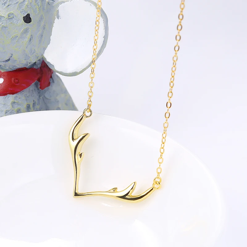 Fashionable Korean Minimalist Jewelry High Polishing 925 Sterling Silver Antler Pendant Necklace for Women Inspirational Gift