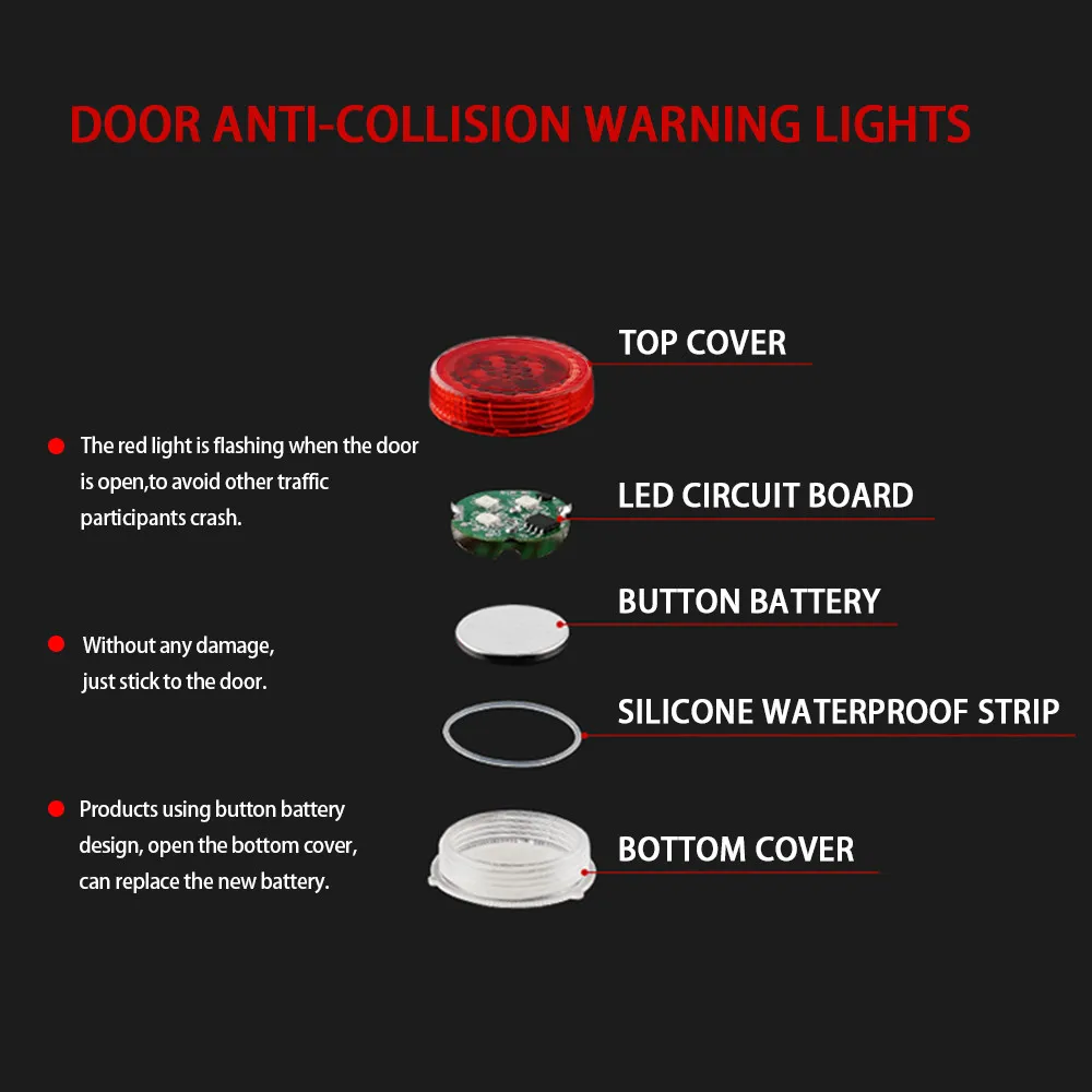 Magnetic Wireless Button Battery Auto Door Light, Anti Collision LED Strobe Warning Lamp