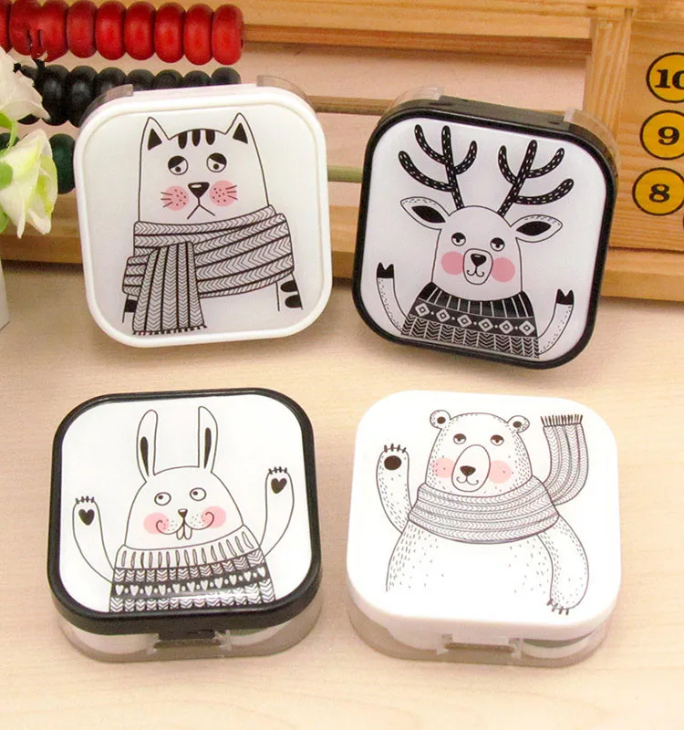 New Cute Cartoon Invisible Glasses Case Simple Animal Contact Lens Storage Case