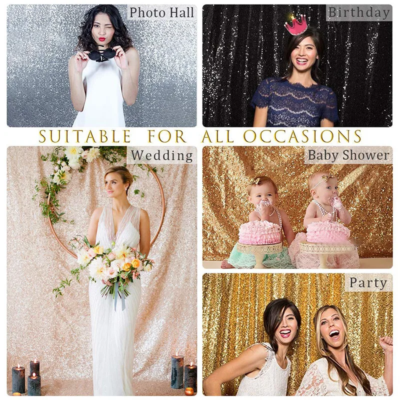 Hot Selling shimmer metallic gold sequin wedding curtain background drape decoration