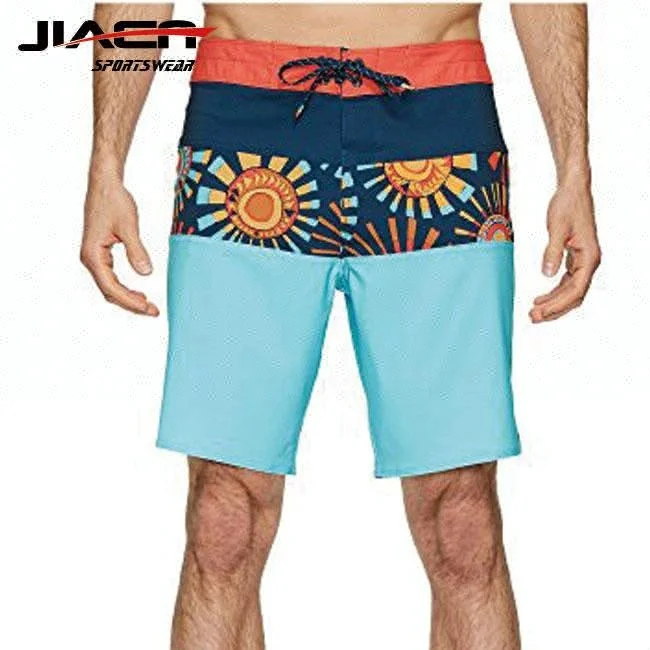 custom mens three color mixed boardshorts,high quality 4 way stretch beach pants
