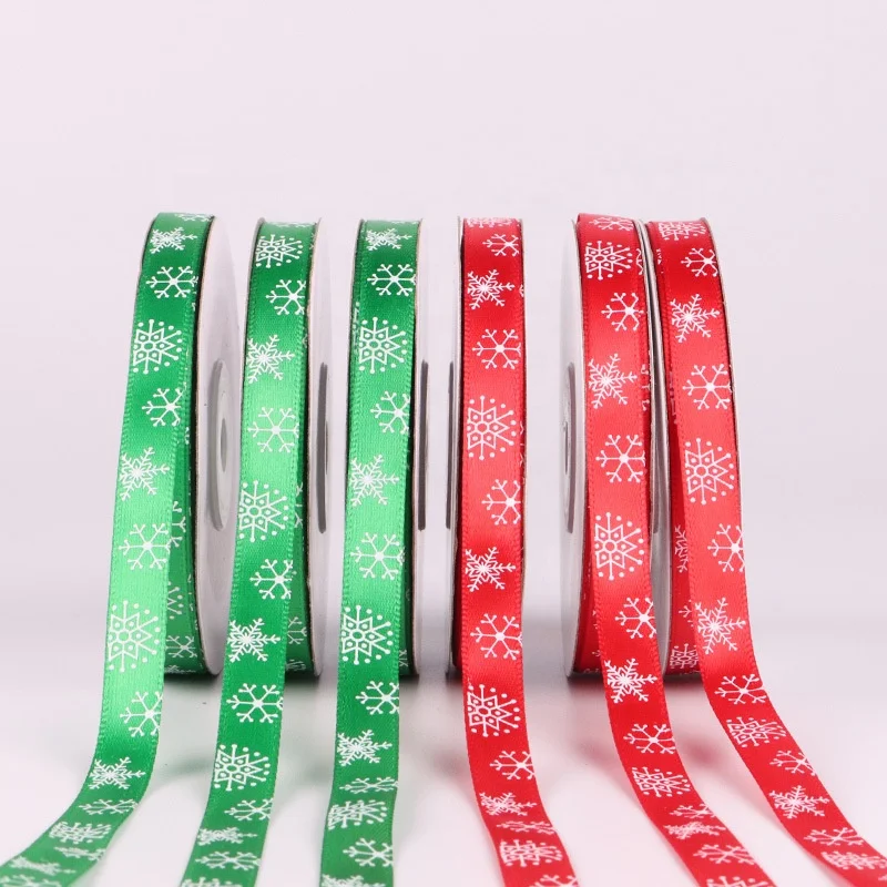 
0.41inch(1cm) One side Printing Christmas ribbon 25yards(22m) Long Customize Snowflake printing ribbon 