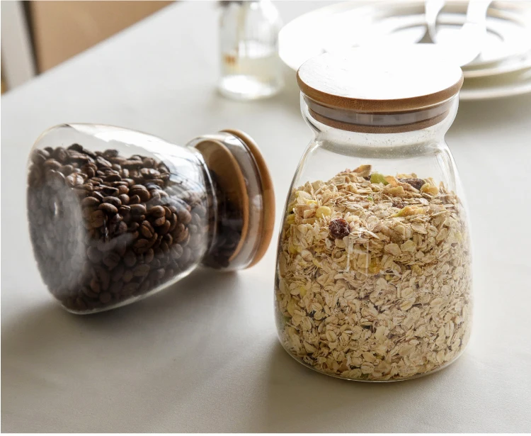 2019 home goods high quality silicone storage jar seals glass jar wooden lid