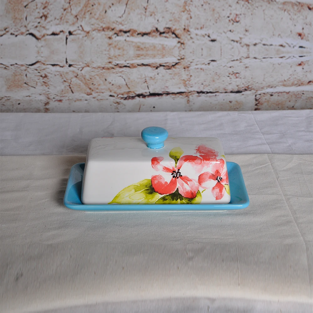 Factory directly decorative tableware ceramic butter dish with lid