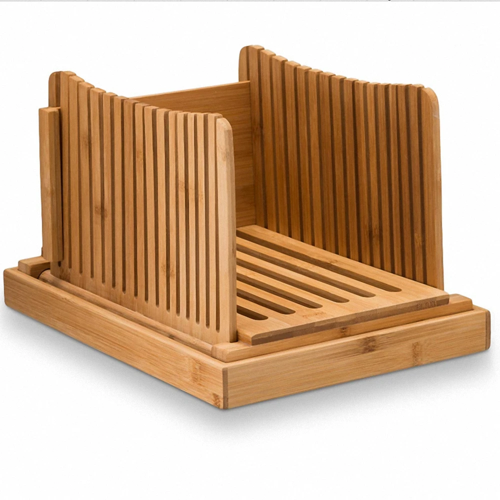 
Бамбуковая Регулируемая Складная ручная Хлеборезка с лотком для хлеба 