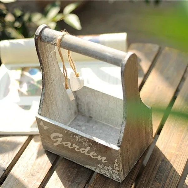 custom decoration wooden planter box succulent plants pots with handle