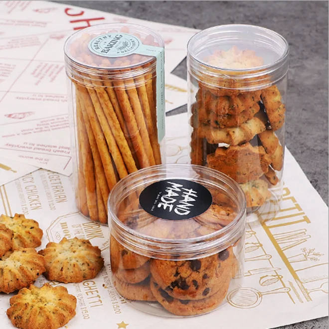 400ml 14oz Wholesale plastic Food storage cookie and candy container transparent round sealable jars with cap and label