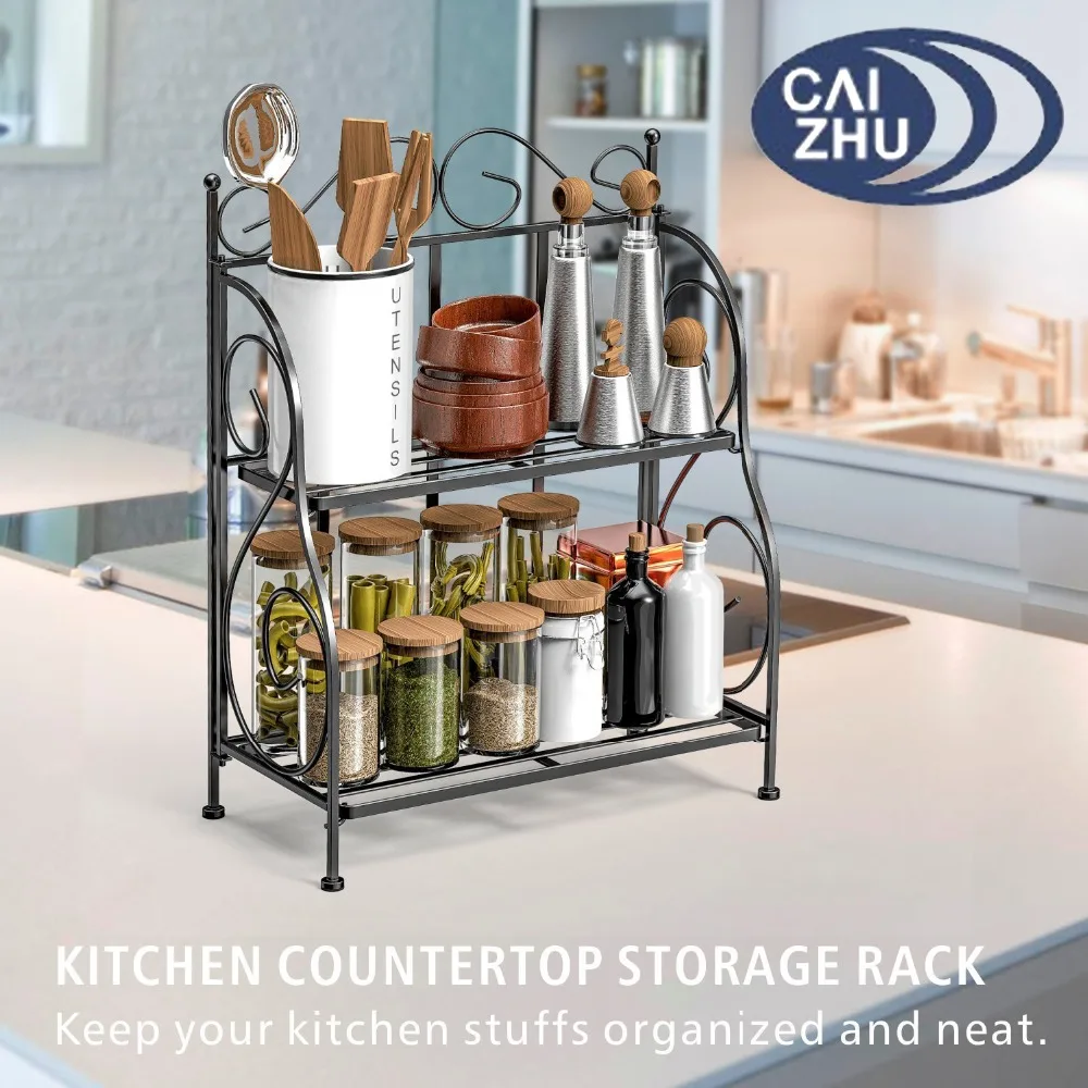 Countertop Collapsible Kitchen Bathroom Shampoo Rack  2 Tiers Spice Rack Decoration Flower Stand