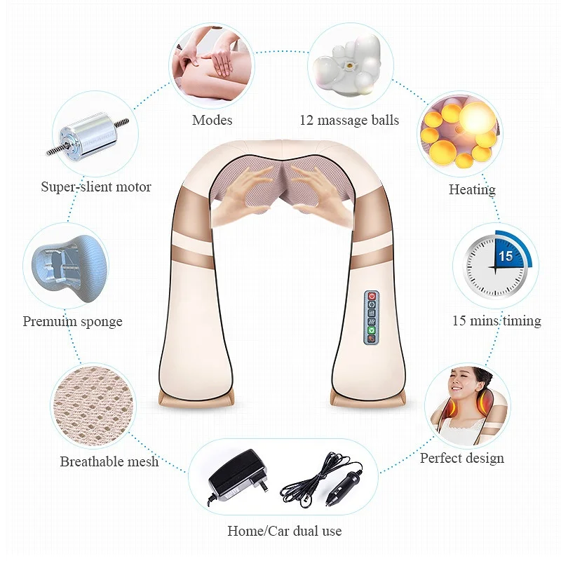
U Shape Electrical Shiatsu Back Neck Shoulder Body Infrared Heated Kneading Massager 