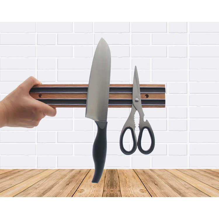 18 Inch rubber wood magnetic holder exposed rubber magnetic knife holder for wall