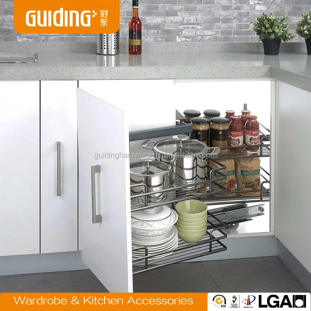 Kitchen chrome storage basket drawer