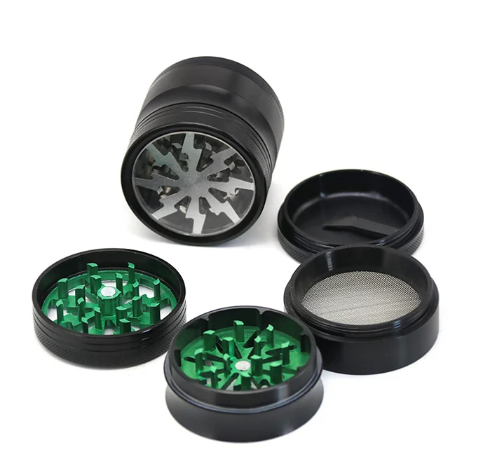 New transparent skylight smoke grinder diameter 50MM four layer lightning aluminum alloy grinder smoke