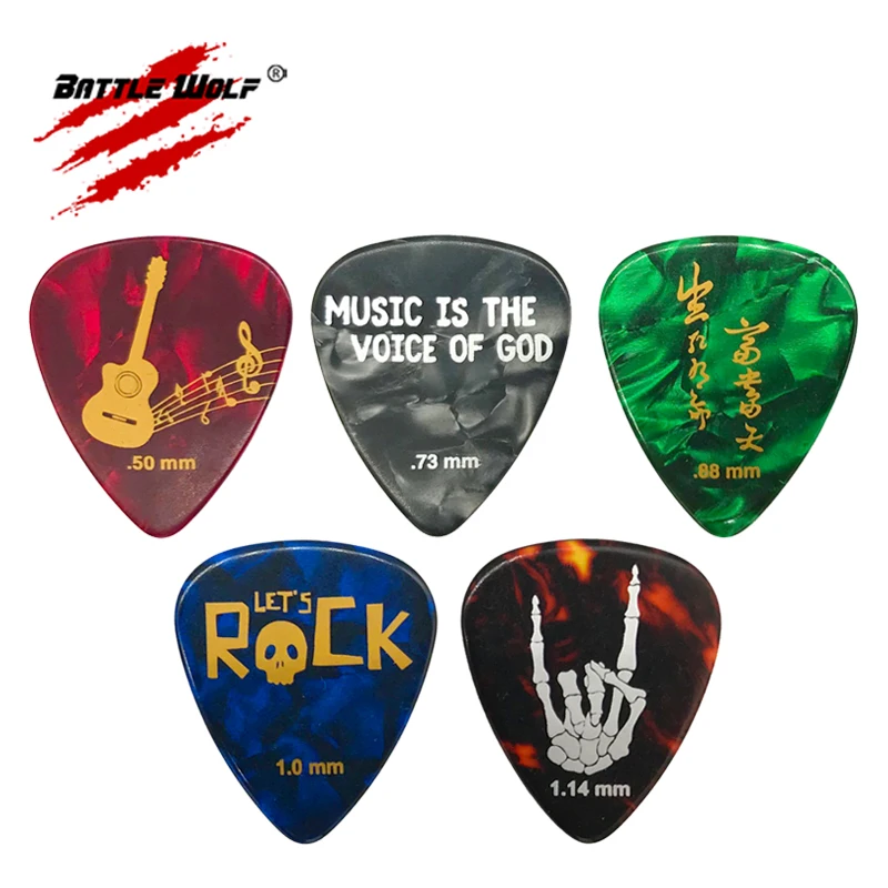 10pcs Different Designs 0.50mm-1.14mm Celluloid and Acetal Material Picks Guitar Custom With a Pick Holder