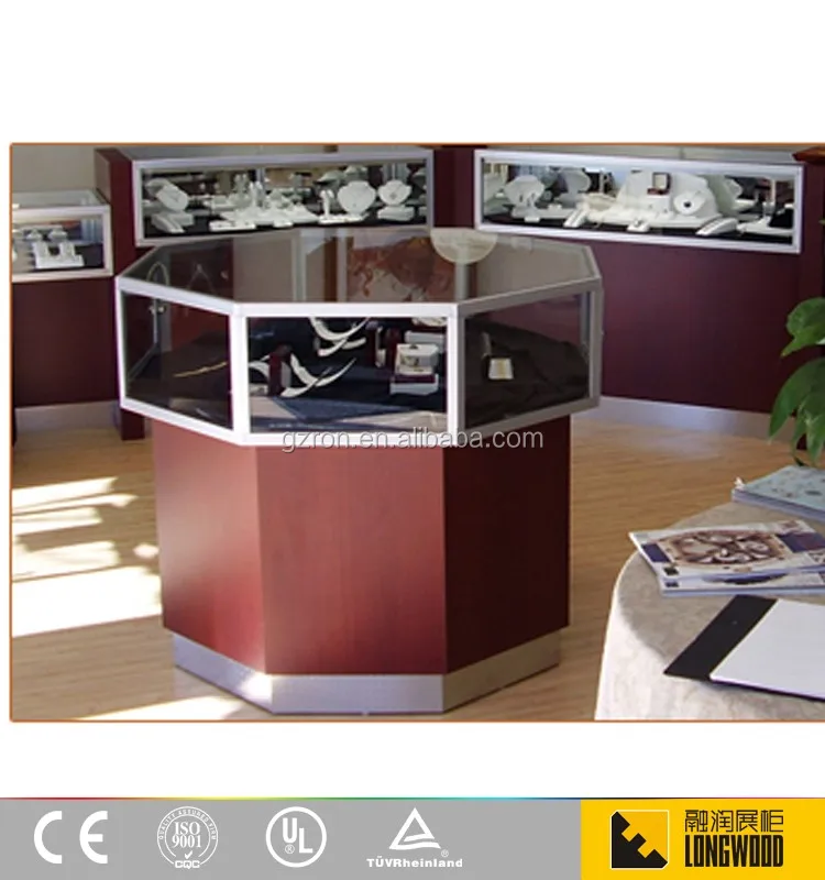Elegant design jewelry store display furniture island jewelry display showcase cabinet with ultra tempered glass