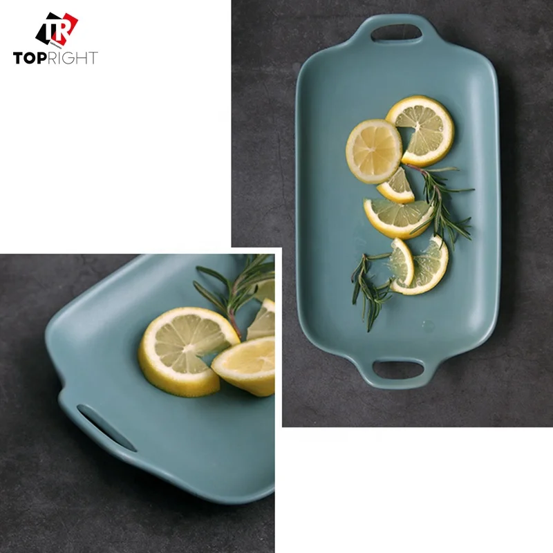 baking dish, Rectangular pan with handles, light blue serving dish