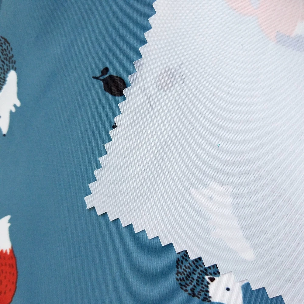 100% Polyester taslan printed fabric with milky white coating for kids clothing fox print