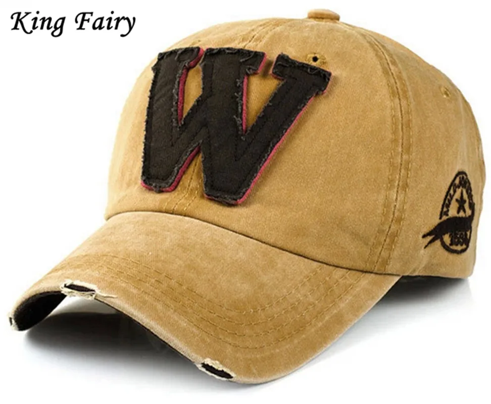 
Letter W Low Profile Washed Brushed Twill Cotton Adjustable Patch Baseball Caps Dad Hats 