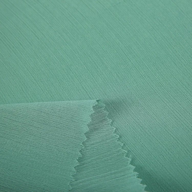 New product polyester green plain dyed recycle yoryu crinkle Korea composition chiffon fabric