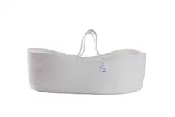 ICEBLUE HD Low MOQ Fast Delivery Customized Natural Cotton Woven Rope White Moses Basket and Wooden Stand
