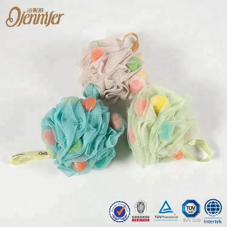 China Factory Shower Pouf Mesh Printed Loofah Bath Sponge